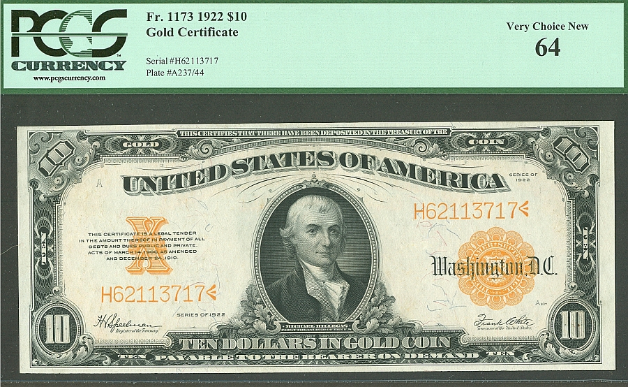 Fr.1173, 1922 $20 Gold Certificate, Very Choice CU, PCGS-64